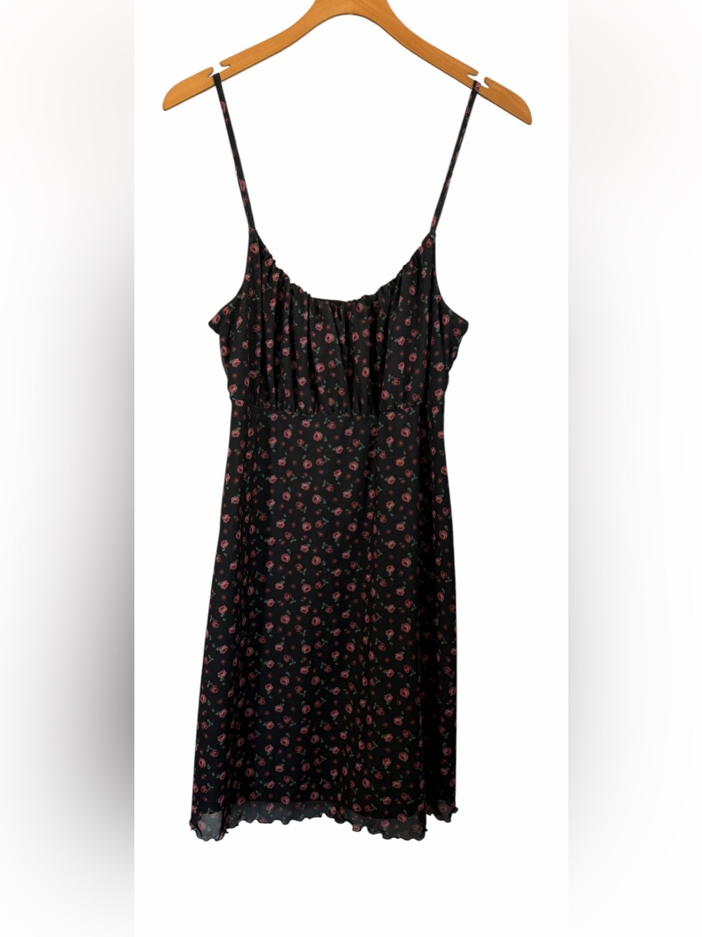 Hollister Black Ditzy Floral Mesh Milkmaid Mini Dress Size S Whimsigoth Y2K